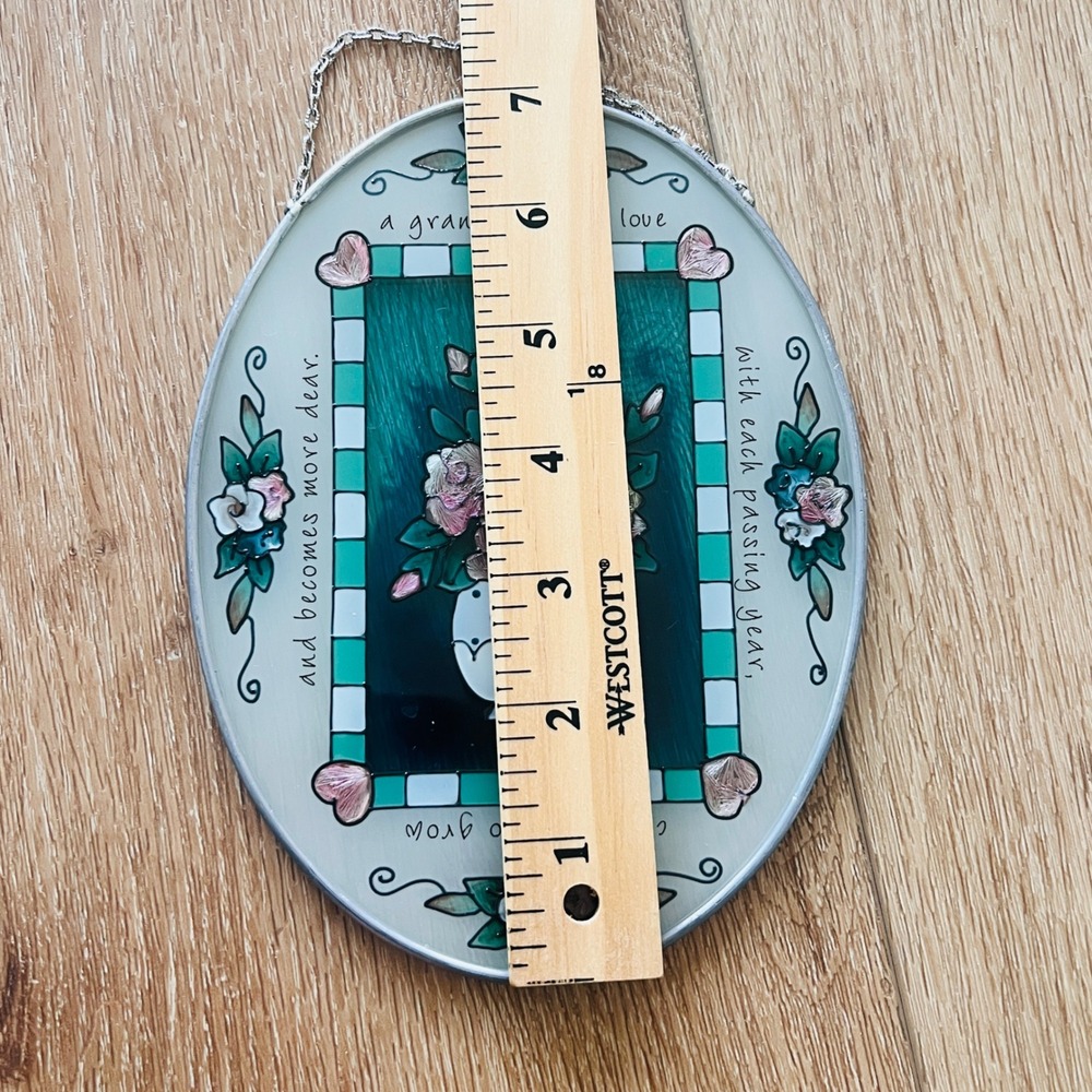 Vtg Grandmother's Love Floral Glass Suncatcher Wall Plaque Decor Cottagecore - Picture 8 of 10